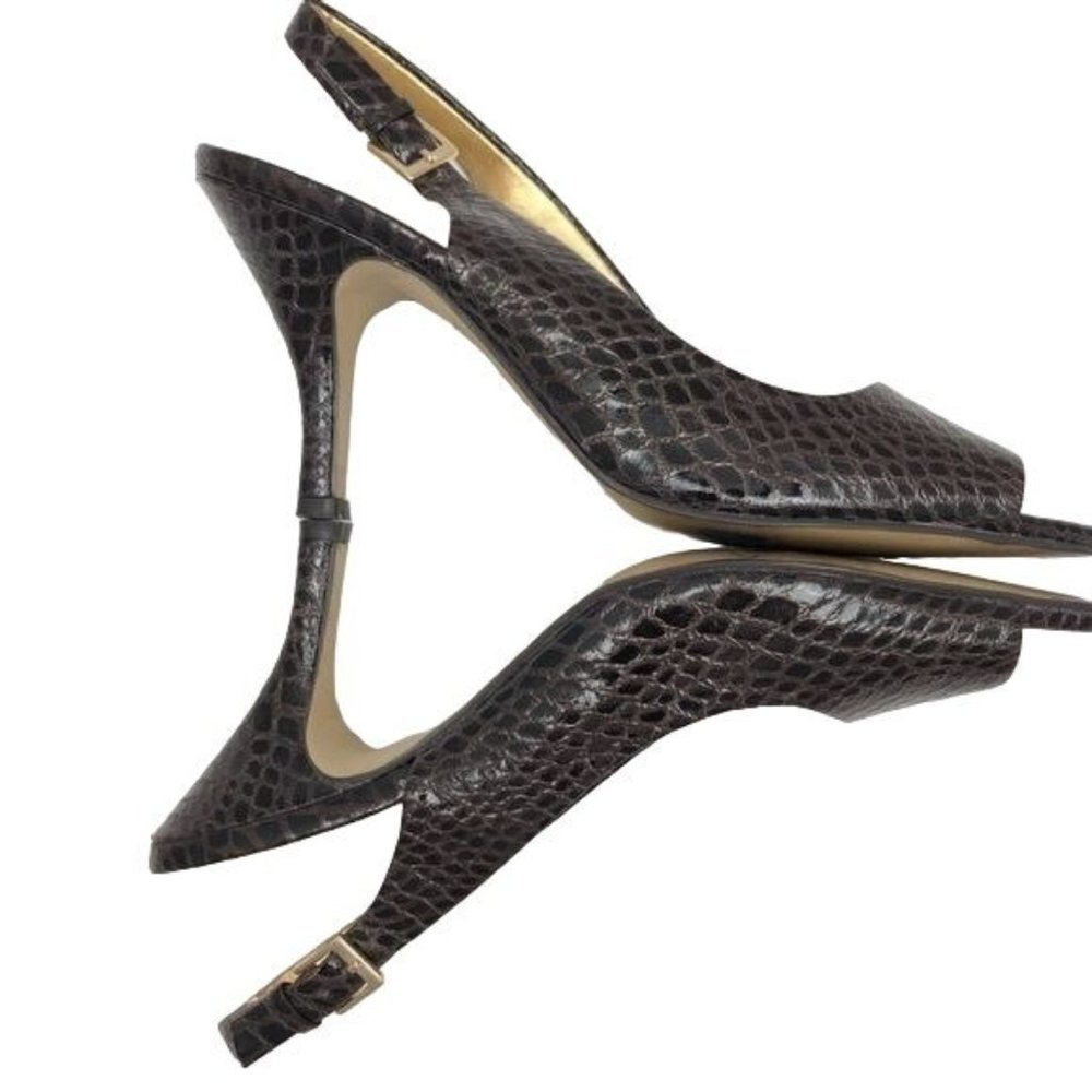 TAHARI Robin 1 Brown Snakeskin Slingback Heels. Peep toe in a size 7 - Picture 1 of 8